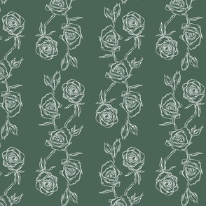 Hand-drawn Roses for Wallpaper & Fabric in Green & White