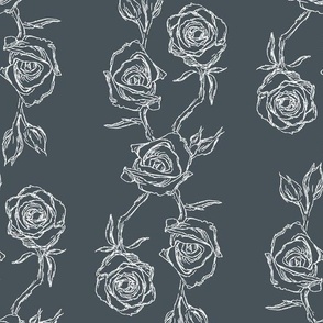 Hand-drawn Roses for Wallpaper & Fabric in Navy & White