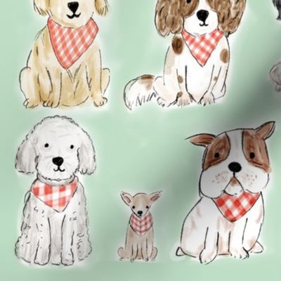 Dogs with checked bandanas 