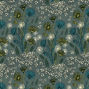 Tangled Blooms / Blue-Green / Medium