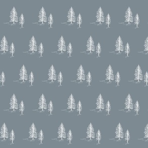 Tree Fabric in Denim Blue & White for Forest Themed Home Decor & Wallpaper