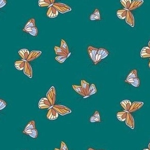 Retro Butterflies on teal background 