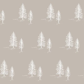 Tree Fabric Design in Tan & White for Forest Themed Home Decor & Wallpaper