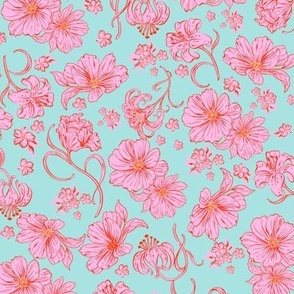 Cosmos and Lily Florals _Mint