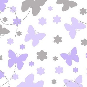 Purple Gray Floral Butterfly 