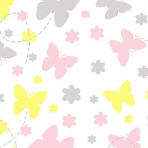Pink Yellow Floral Butterfly 