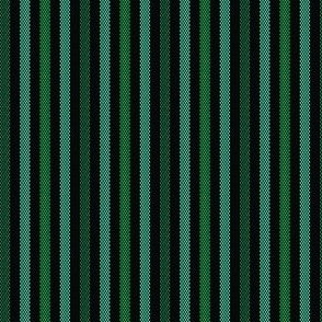 Narrow Tricolor Ticking Stripe in Greens on Black