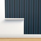 Narrow Tricolor Ticking Stripe in Blues on Black