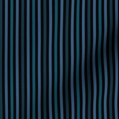 Narrow Tricolor Ticking Stripe in Blues on Black