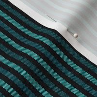 Narrow Tricolor Ticking Stripe in Turquoise Blues on Black