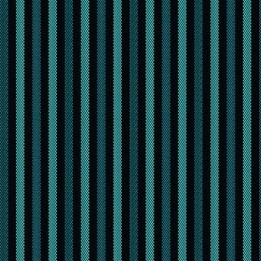 Narrow Tricolor Ticking Stripe in Turquoise Blues on Black