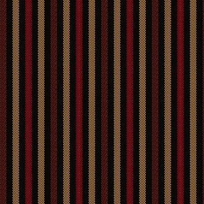 Narrow Tricolor Ticking Stripe in Brown Yellow and Red on Black