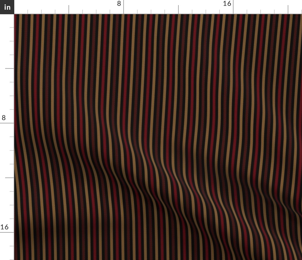 Narrow Tricolor Ticking Stripe in Brown Yellow and Red on Black