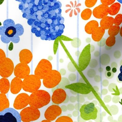 Summer WIldflower Field- Orange, Blue, and Green- large scale