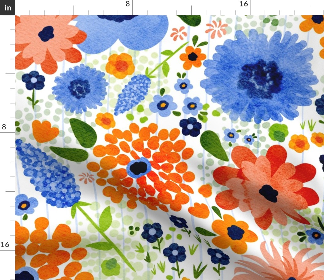 Summer WIldflower Field- Orange, Blue, and Green- large scale