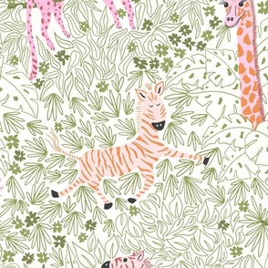 Whimsical safari/green and pink/jumbo