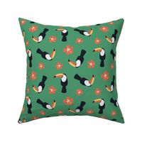 Toucans and hibiscus green