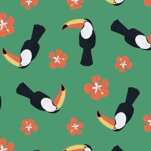 Toucans and hibiscus green