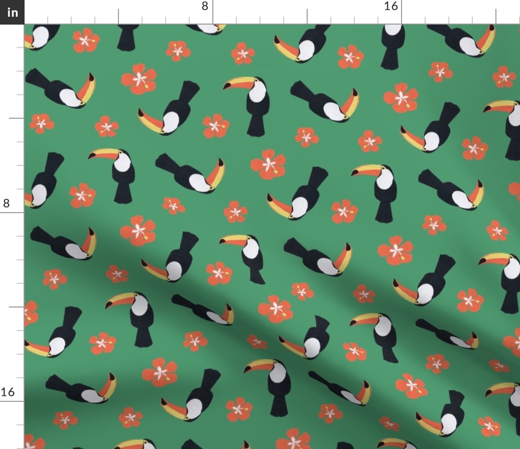 Toucans and hibiscus green