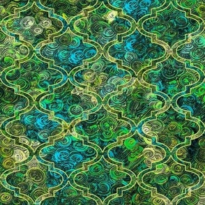 Swirling greens + blues in a Moroccan quatrefoil by Su_G_©SuSchaefer