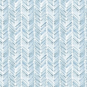 Small scale baby blue herringbone - watercolor brush stroke abstract geometric painted pattern