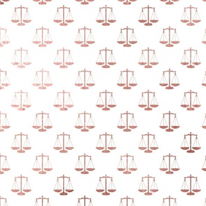 Rose Gold Faux Foil Photo Effect Scales Of Justice on White Repeat Pattern All Over Print