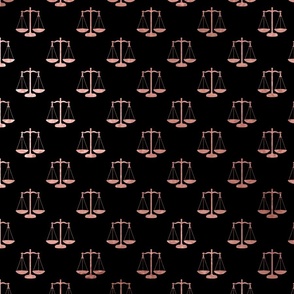 Rose Gold Faux Foil Photo Effect Scales Of Justice on Black Repeat Pattern All Over Print