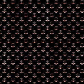 Rose Gold Faux Foil Photo Effect Small Scales Of Justice on Black Repeat Pattern All Over Print
