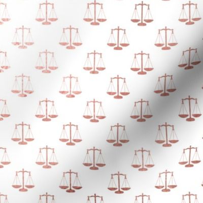 Rose Gold Faux Foil Photo Effect Small Scales Of Justice on White Repeat Pattern All Over Print