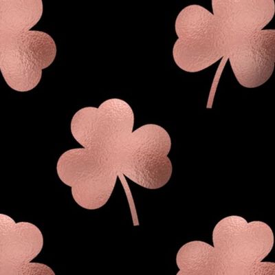 Large Rose Gold Faux Foil Heart-Shaped Clover on Black St. Patricks Day