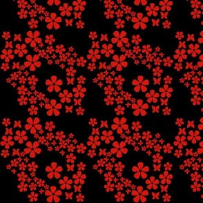 swiss_dots_floral - butterfly- red, black
