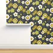 Marguerite (MidMod Olive Greens) || monochrome mod vintage floral