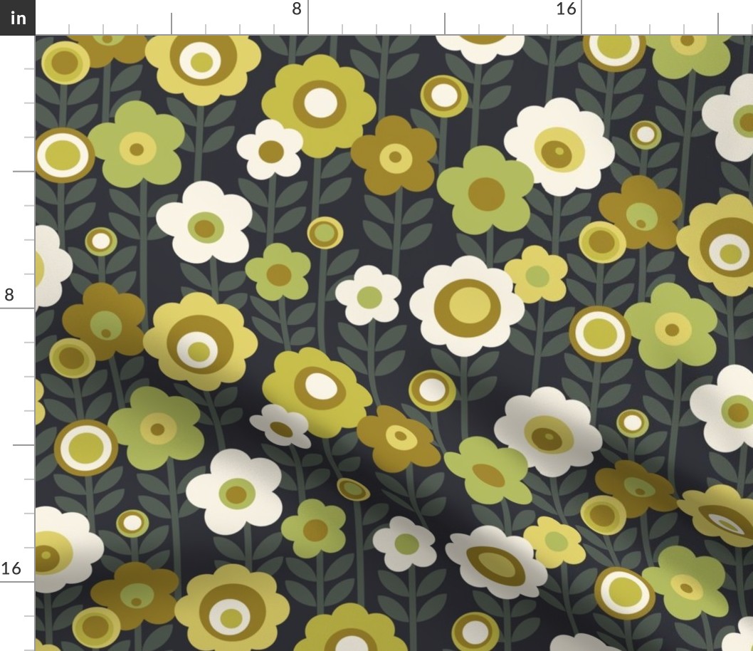 Marguerite (MidMod Olive Greens) || monochrome mod vintage floral