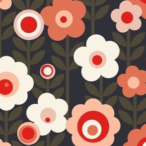 Marguerite (MidMod Reds) || monochrome mod vintage floral