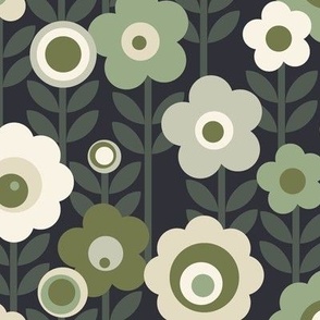 Marguerite (MidMod Sage Greens) || monochrome mod vintage floral