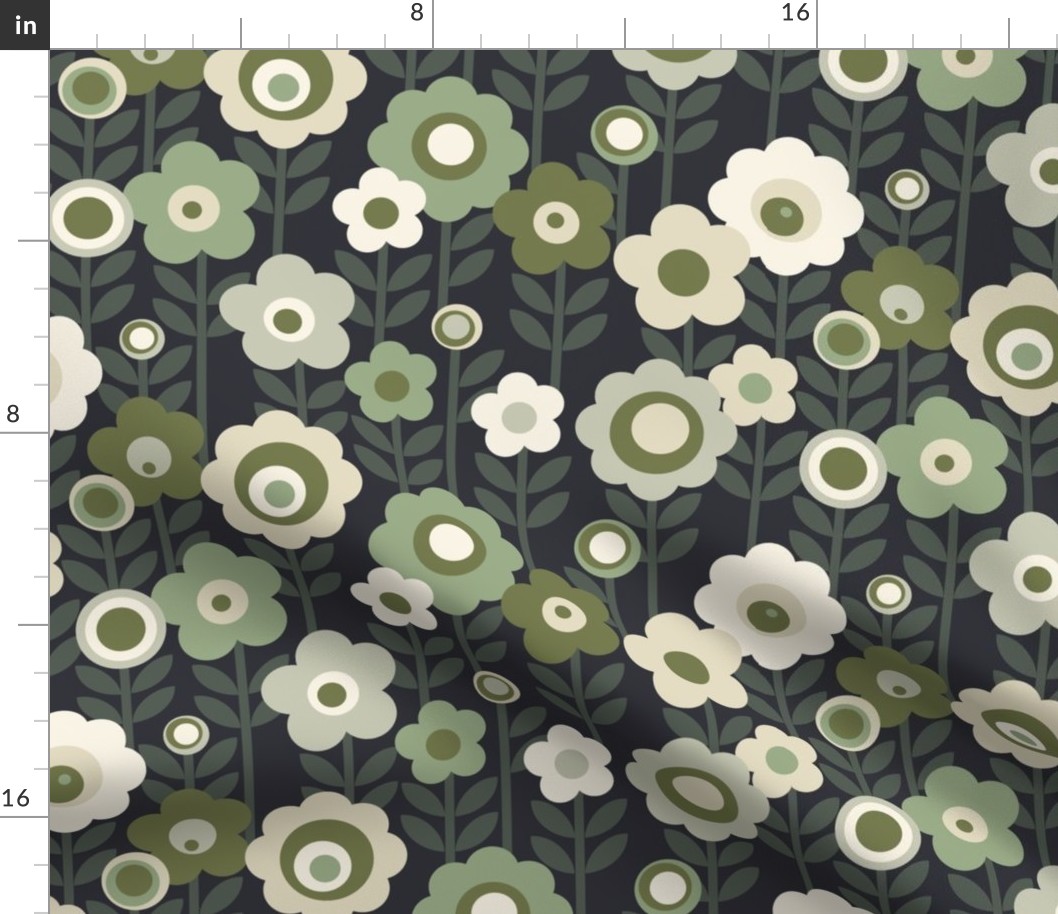 Marguerite (MidMod Sage Greens) || monochrome mod vintage floral