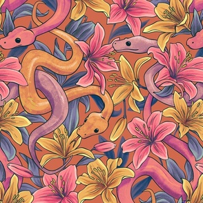 Snakes in the Lilies - Pink and Gold