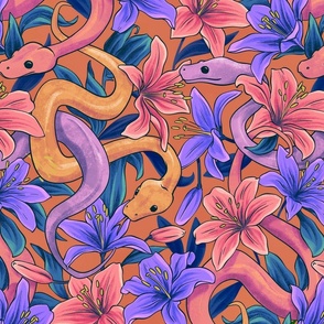 Snakes in the Lilies - Purple, pink and orange