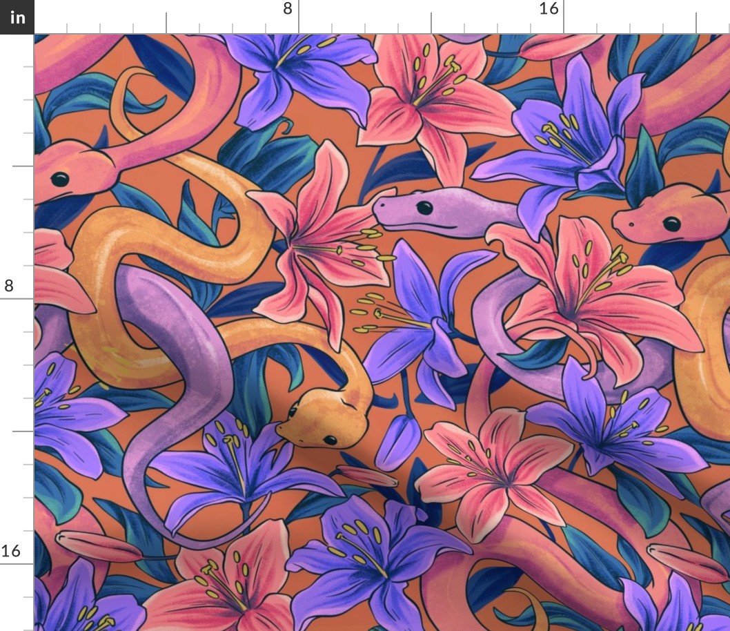 Snakes in the Lilies - Purple, pink and orange