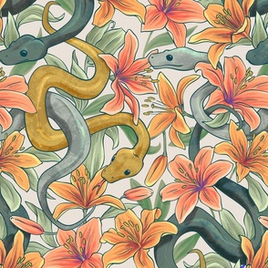 Snakes in the Lilies - Sage and Coral