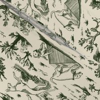 Small Dog Park Toile de Jouy, Darkest Green on Ivory