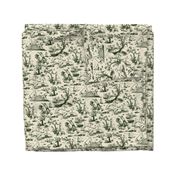 Small Dog Park Toile de Jouy, Darkest Green on Ivory