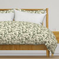 Small Dog Park Toile de Jouy, Darkest Green on Ivory