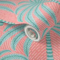 Palm springs palm trees/coral mint distressed/large