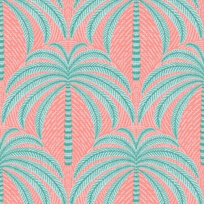 Palm springs palm trees/coral mint distressed/large