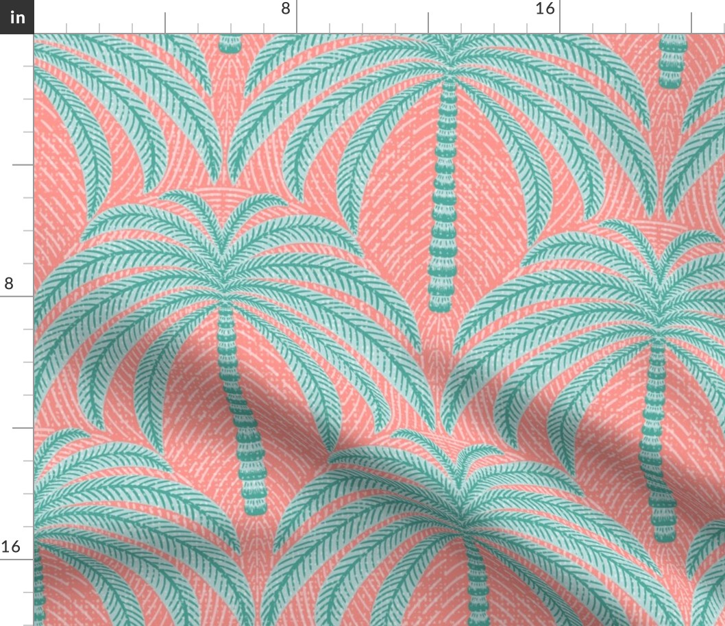 Palm springs palm trees/coral mint distressed/large