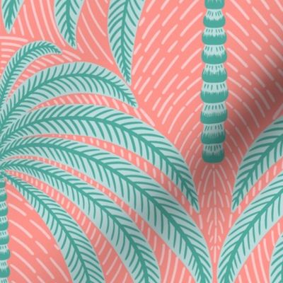 Palm Springs palm trees/coral mint/large