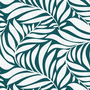 Flowing Leaves Botanical - Teal White Large Scale