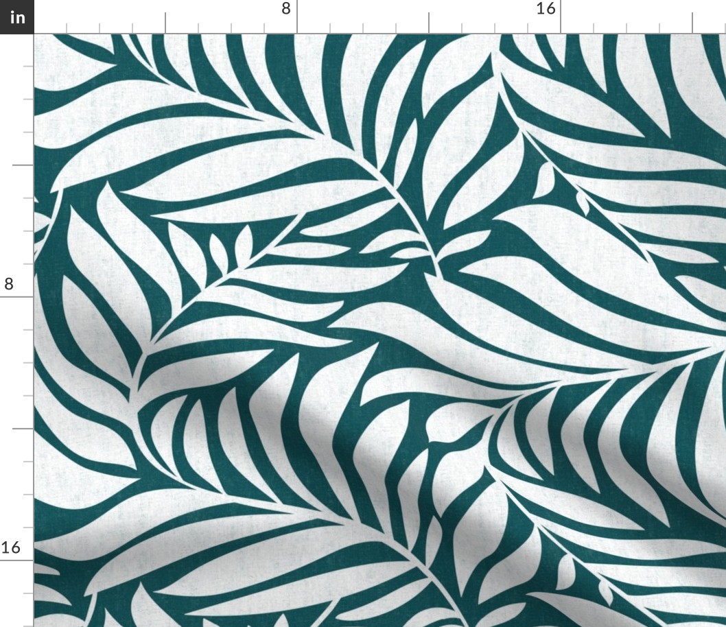 Flowing Leaves Botanical - Teal White Large Scale