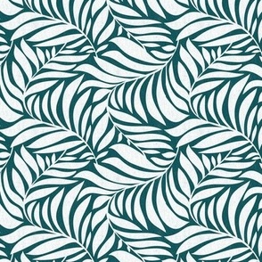 Flowing Leaves Botanical - Teal White Small Scale